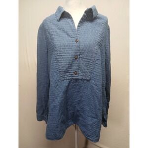 Pure Jill Indigo Womens Henley Shirt Size Large  Oversized Tunic Soft Peasant